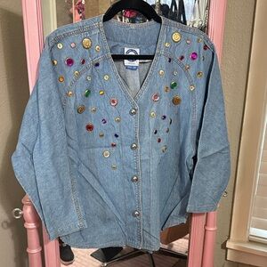 Embellished Denim Button Down Shirt